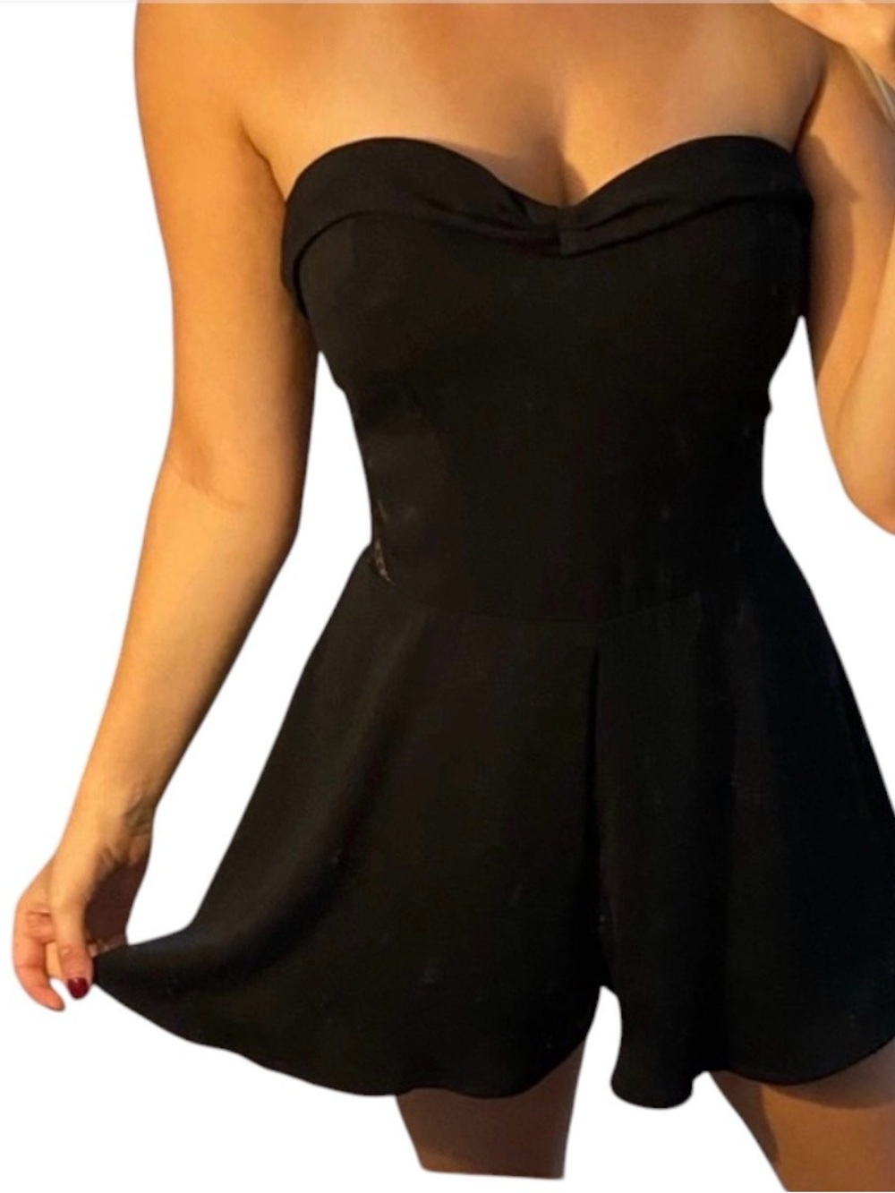 GUESS Black Strapless Sweetheart Romper Lace Cutouts Skater Silhouette | Size 4